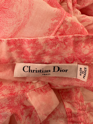 Christian Dior Light Pink, White Toile de Jouy Sauvage Cotton Printed Midi Dress Size FR 38 (UK 10)