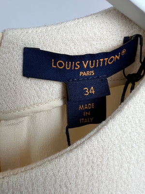 *CURRENT SEASON* Louis Vuitton Cream Scallop Detail A-Line Dress with Black Leather Detail Size FR 34 (UK 6) RRP £3150