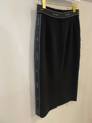 Dolce & Gabbana Black Wool Pencil Skirt with Logo Details Size IT 40 (UK 8) RRP £950