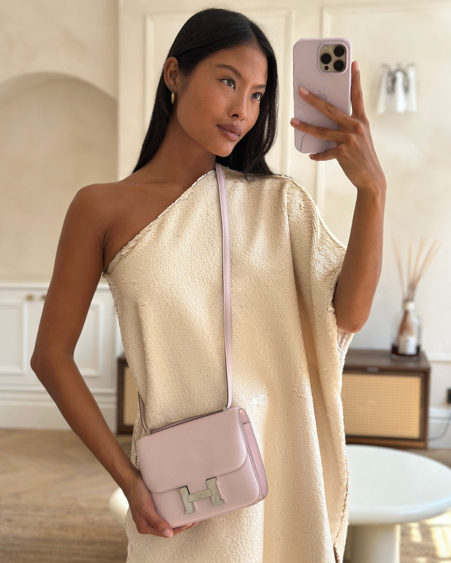 *FIRE PRICE* Hermès Constance III Mini 18cm Miroir Bag in Pauve Pale Swift Leather with Palladium Hardware