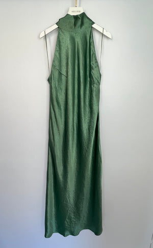 Galvan Green Silk Halter Neck Maxi Dress with Neck Tie Detail Size FR 44 (UK 16)