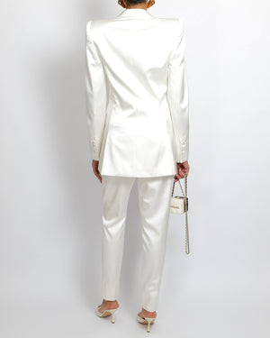 Saint Laurent White Silk Jacket and Trouser Suit Set Size FR 38 (UK 10)