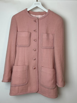 Chanel 93C Pink Tweed Skirt and Jacket Set with Logo Buttons and Pocket Detail FR 38 (UK 10)