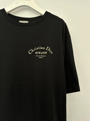Christian Dior Black Menswear Round Neck T-shirt with Christian Dior Atelier Logo Detail in Gold Size L (EU 50)