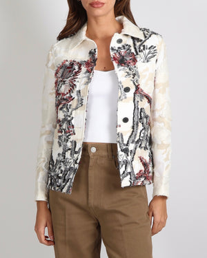 Christian Dior White, Cream and Navy Embroidered Denim Jacket with CD Logo Detail Size FR 36 (UK 8)