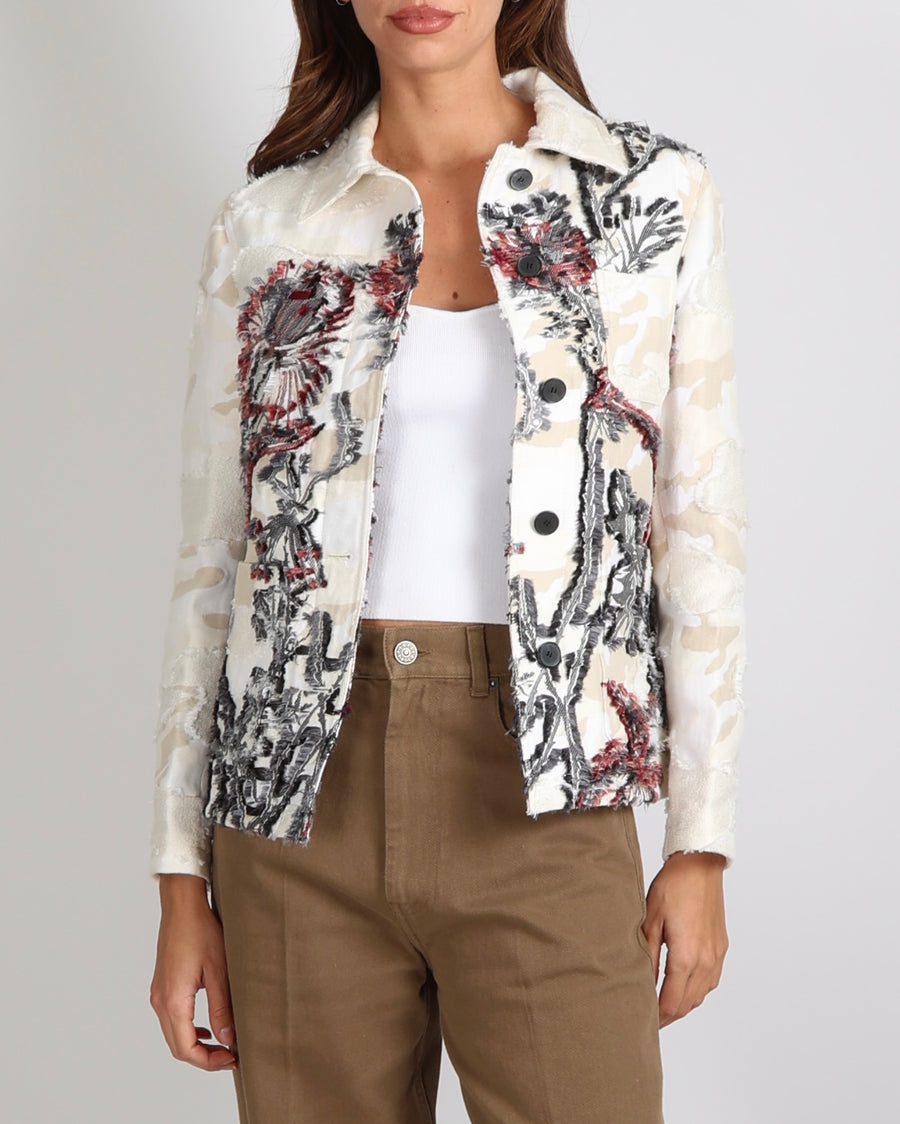 Christian Dior White, Cream and Navy Embroidered Denim Jacket with CD Logo Detail Size FR 36 (UK 8)