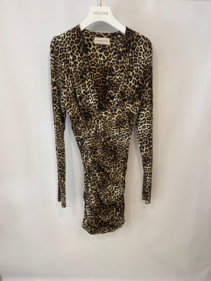 Alexandre Vauthier Brown Leopard Ruched V-Neck Dress Size FR 36 (UK 8)