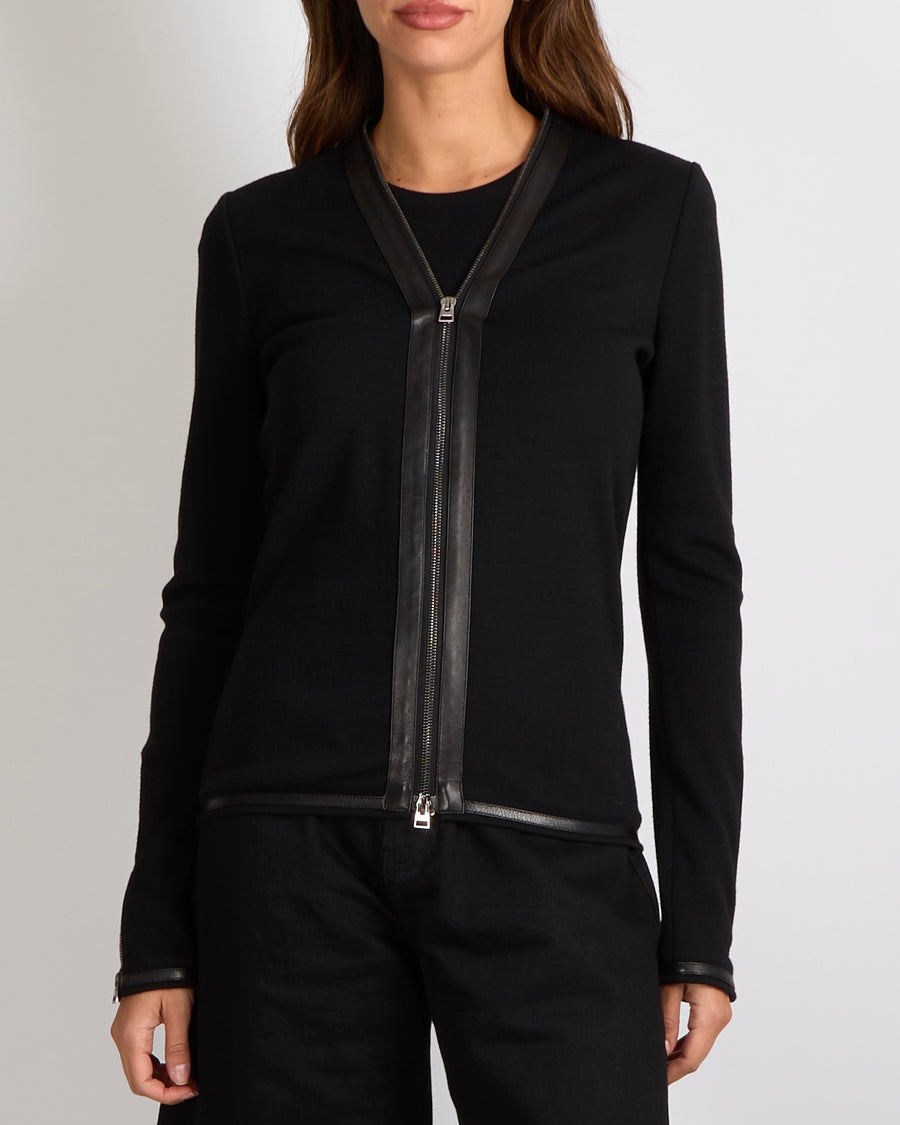 Tom Ford Black Wool Jacket with Lambskin Trims and Silver Zipper Detail Size IT 38 (UK 6)