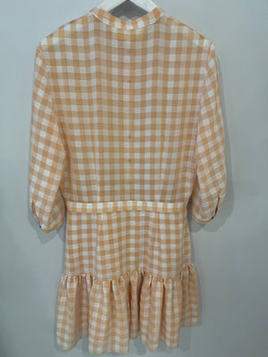 Like Yana Pastel Orange Vichy Long-Sleeve Mini Layered Dress Size S (UK 8)