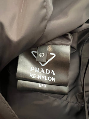 Prada Black Re-Nylon Midi Dress with Silver Buckle and Logo Plate Detail Size IT 42 (UK 10)