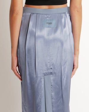 Fendi Blue Satin Midi Skirt with Back Logo and FF Zip Details Size IT 40 (UK 8) RRP £950