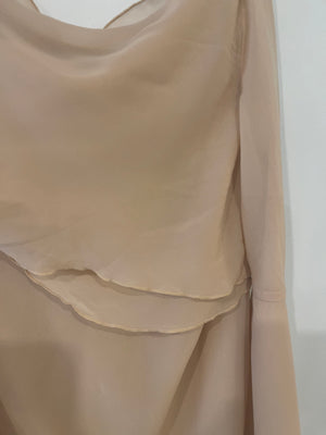 Pheme Paris Nude Chiffon Midi Dress with Cut Out Detail Size XS (UK 6)