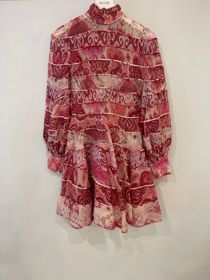 Zimmermann Pink Silk Abstract Printed Long-Sleeve Mini Dress Size 0 (UK 8)