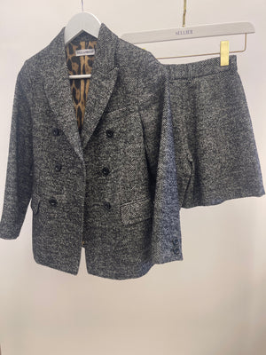 Dolce & Gabbana Kids Black and White Wool Jacket and Shorts Set with Logo Size 8 years