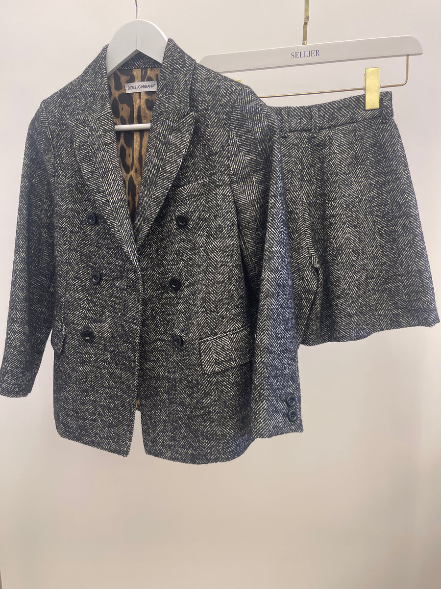 Dolce & Gabbana Kids Black and White Wool Jacket and Shorts Set with Logo Size 8 years