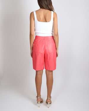 Chanel 21 Cruise Pink Calfskin Bermuda Shorts with Gold CC Logo Buttons Size FR 38 (UK 10)