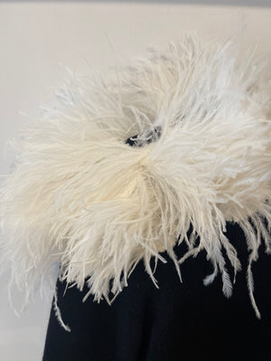 Chanel A/W 2023 Black Cashmere Jumper with White Ostrich Feathers Size FR 36 (UK 8)