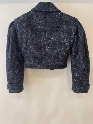 *HOT* Chanel 2025 Métiers d'Art Runway Navy Tweed Cropped Jacket with Crystal Embellished Button Details Size FR 34 (UK 6) RRP £6,250