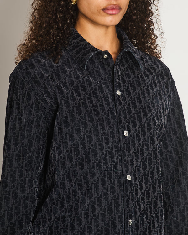 Christian Dior Navy Dior Oblique Velours-Effect Denim Jacket Size FR 46 (UK 18)