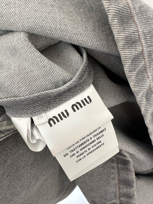 Miu Miu Grey Denim Sleeveless Shift Dress with Pocket and Logo Detail Size IT 36 (UK 4)