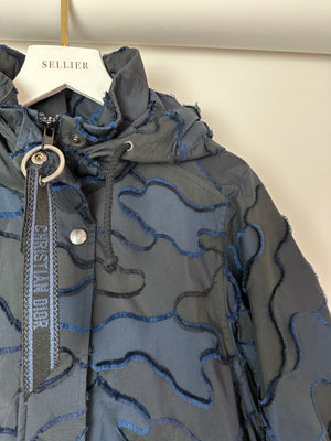 Christian Dior Navy & Black Camouflage Jacquard Long Sleeve Parka with Foldable Hood Size FR 34 (UK 6)