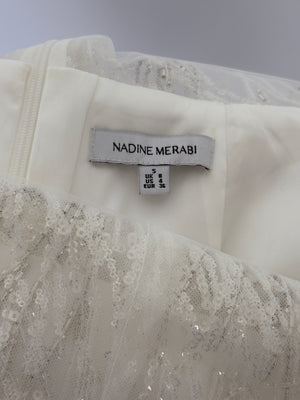 Nadine Merabi White Sequin and Feather Embellished Sleeveless Jumpsuit Size UK 8