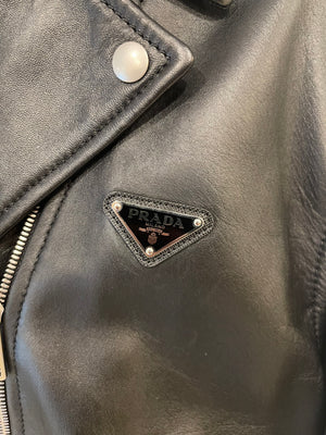 Prada Black Lambskin Leather Jacket with Logo Size IT 36 (UK 4) RRP £4,200