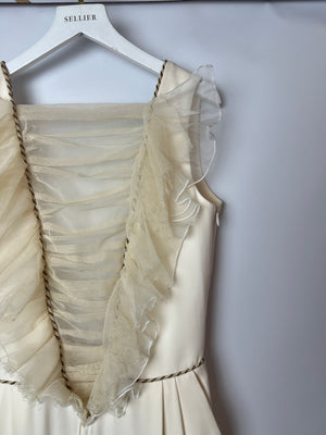 Alessandra Rich Cream Sleeveless Jumpsuit with Mesh V-Neck Panel and Gold Metallic trim Size IT 40 (UK 8)