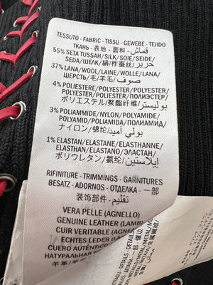 Alexander McQueen Fall 2017 Black Knit Ribbed Mini Dress with Red Leather Tie Details Size S (UK 8) RRP £2,800