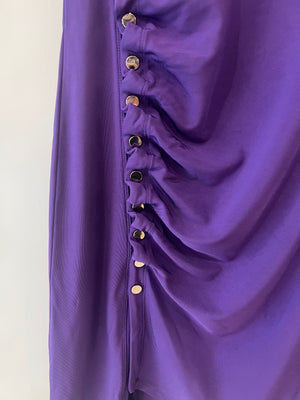 Paco Rabanne Purple Short Sleeved Mini Dress with Ruched Detail and Silver Buttons Size FR 38 (UK 10) RRP £700