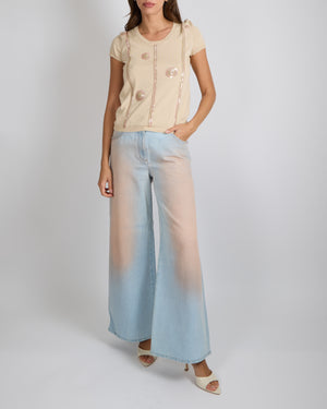 Chanel Spring 2006 Beige and Pink Short-Sleeve Top with Sequin Embellishments Size FR 40 (UK 12)