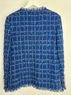 Chanel Blue Tweed Jacket with Silver Button Details Size FR 36 (UK 8)