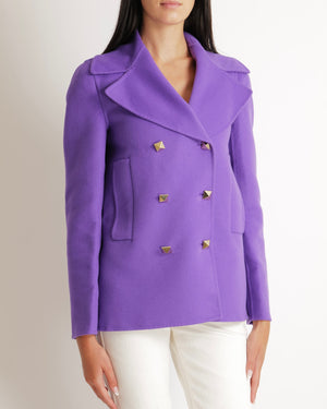 Valentino Purple Wool Rockstud Jacket with Gold Stud Buttons Size IT 40 (UK 8) RRP £3,500