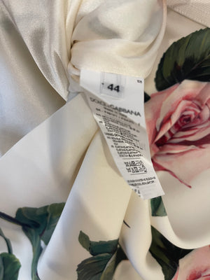Dolce & Gabbana Cream Midi Silk Floral Skirt Size IT 44 (UK 12)