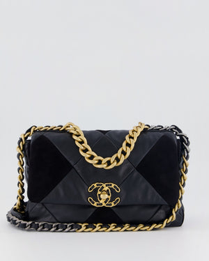 Chanel Black Medium 19 Quilted Flap Bag in Lambskin Leather & Suede with Mixed Hardware