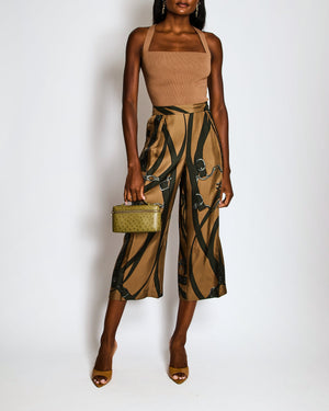 Hermès Silk Green Printed Trousers with Back Pocket and Elasticated Waist Size FR 42 (UK 14)