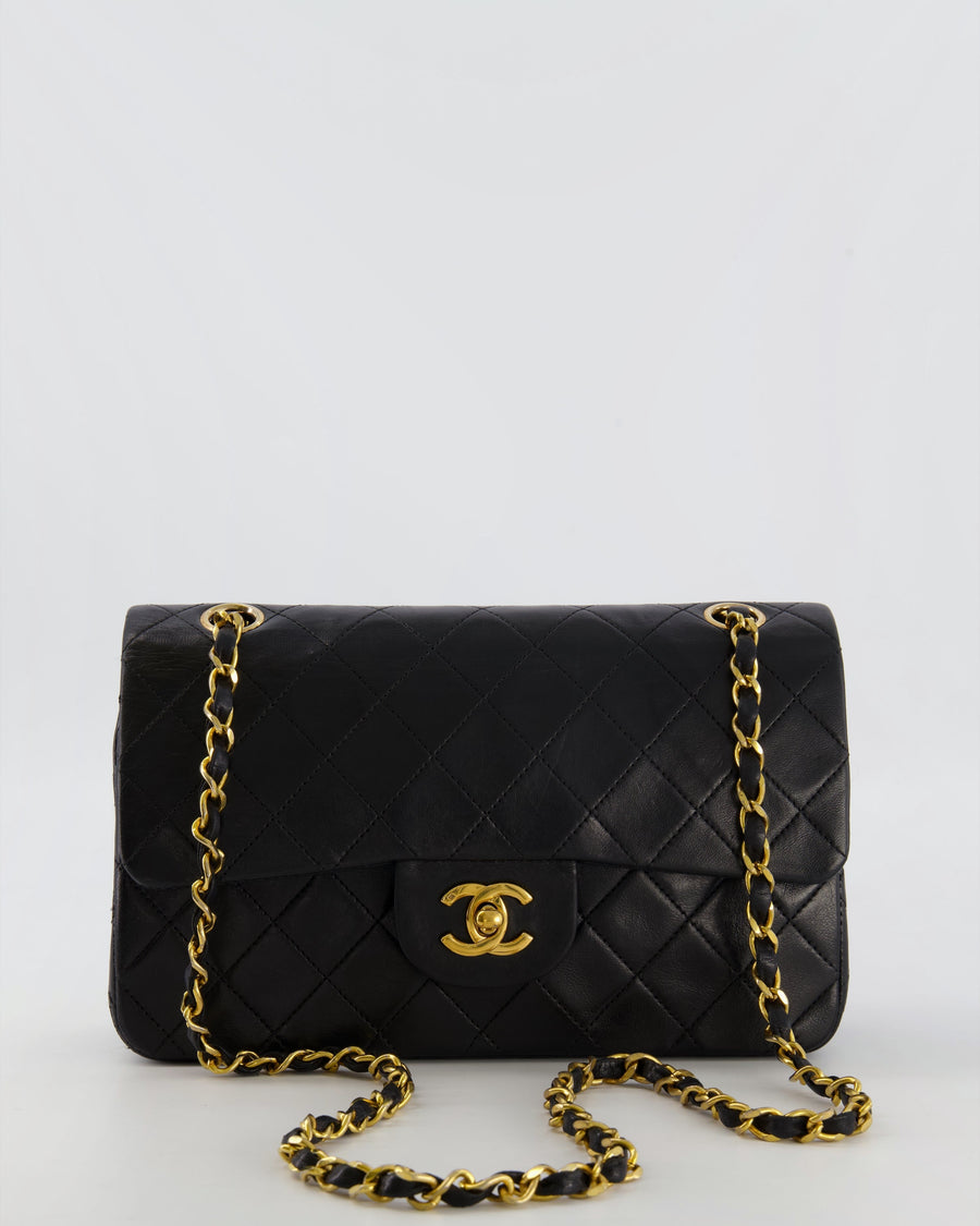 Chanel Vintage Black Small Classic Double Flap Bag in Lambskin Leather with 24K Gold Hardware