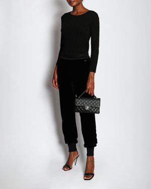 Chanel 20/K Black Velvet Trousers with Cuff and Satin Band Detail Size FR 38 (UK 10)