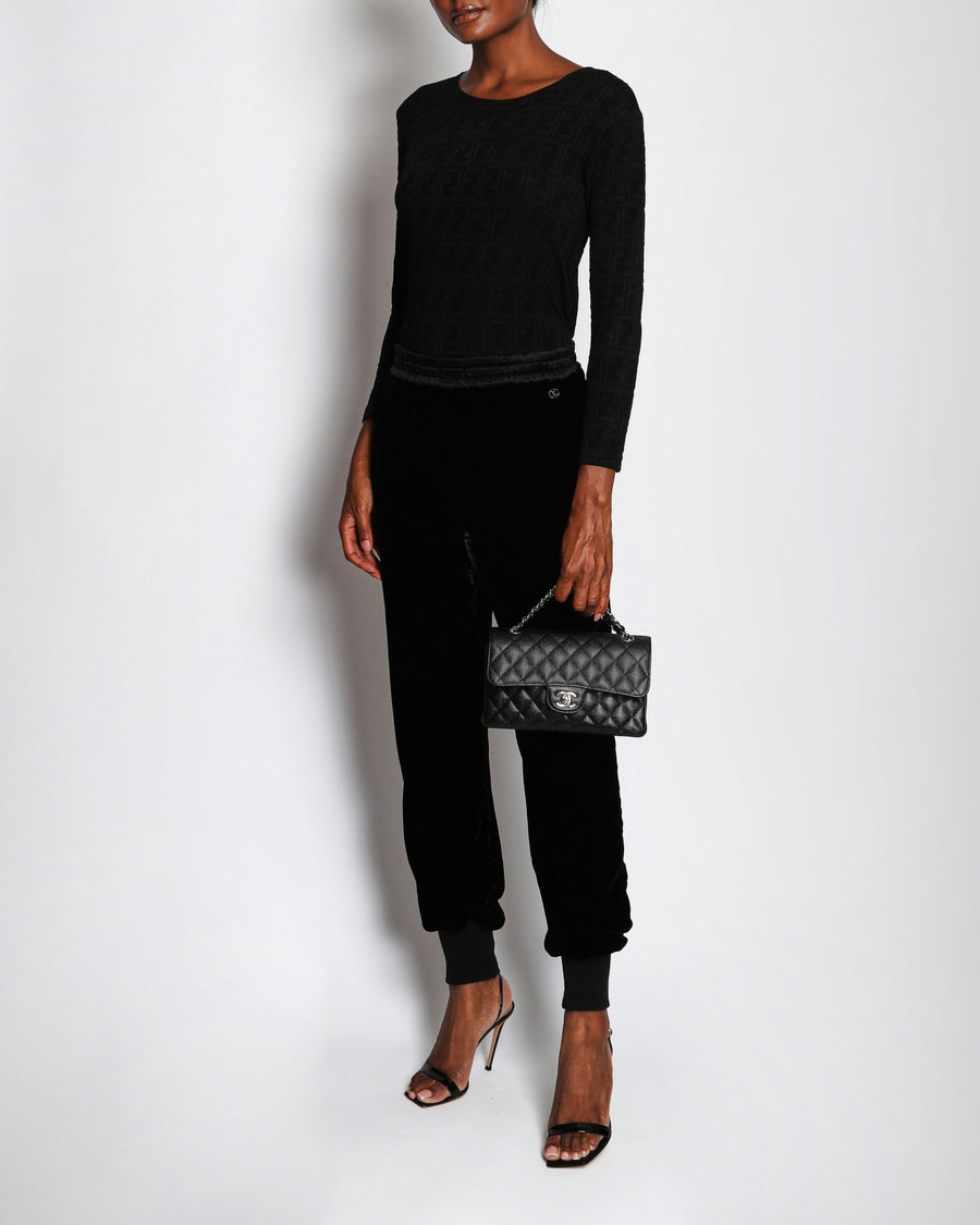 Chanel 20/K Black Velvet Trousers with Cuff and Satin Band Detail Size FR 38 (UK 10)