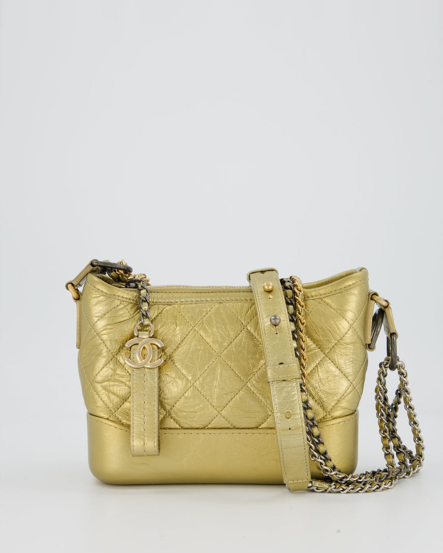 Chanel Metallic Gold Small Gabrielle Bag in Aged Calfskin Leather with Mixed Hardware