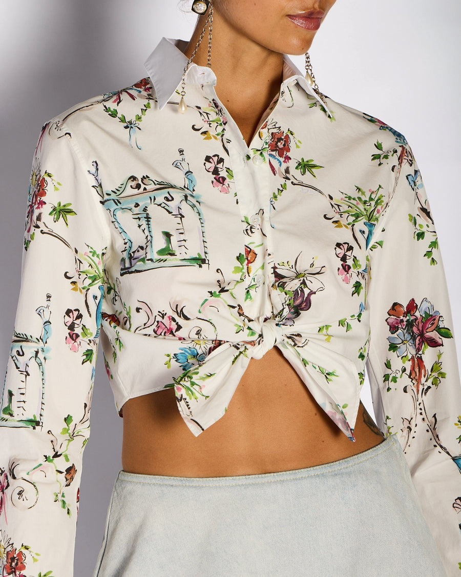 *CURRENT SEASON* Christian Dior by Jonathan Anderson  White Cropped Floral Button Down Shirt with Tie Detail Size FR 36 (UK 8)