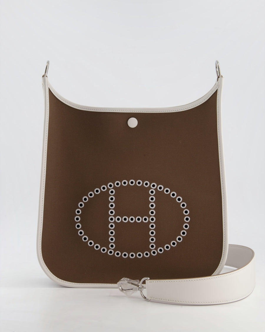 Hermès Evelyne 29 in Neo Etoupe Canvas and White with Palladium Hardware