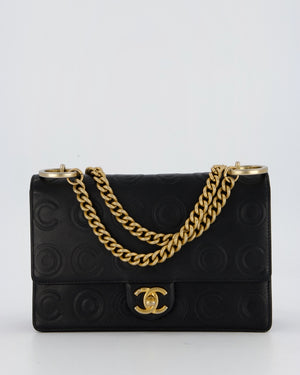 Chanel Black COCO Embossed Flap Bag in Lambskin Leather with Gold Hardware