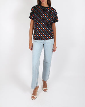 Louis Vuitton Black Game-On T-Shirt with Multi-Colour Monogram Pattern and Red Heart Motif with Silver Stud Details Size S (UK 8)