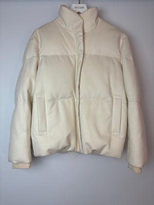 Loro Piana Cream Cashmere Puffer Down Jacket with Cuffed Sleeves Details Size IT 44 (UK 12) RRP 4200£