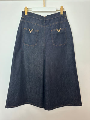 Valentino Dark Blue Denim Culottes with V Logo Detail Size 28 (UK 10)