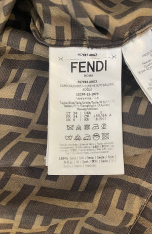 Fendi Brown Silk FF Logo All Over Cropped Shirt Size IT 38 (UK 6)