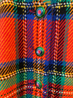 Saint Laurent 80's Vintage Multicolour Tartan Wool Jacket with Black Fringe and Button Details Size FR 34 (UK 6)