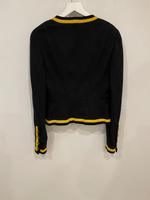 *HOT* Chanel 1994 Vintage Black and Yellow Wool Jacket & Midi Skirt Set with CC Logo Button Details Size FR 40 (UK 12)