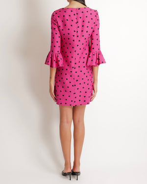 Valentino Hot Pink Heart-Printed Mini Dress with Ruffle Sleeve Details Size IT 40 (UK 8)